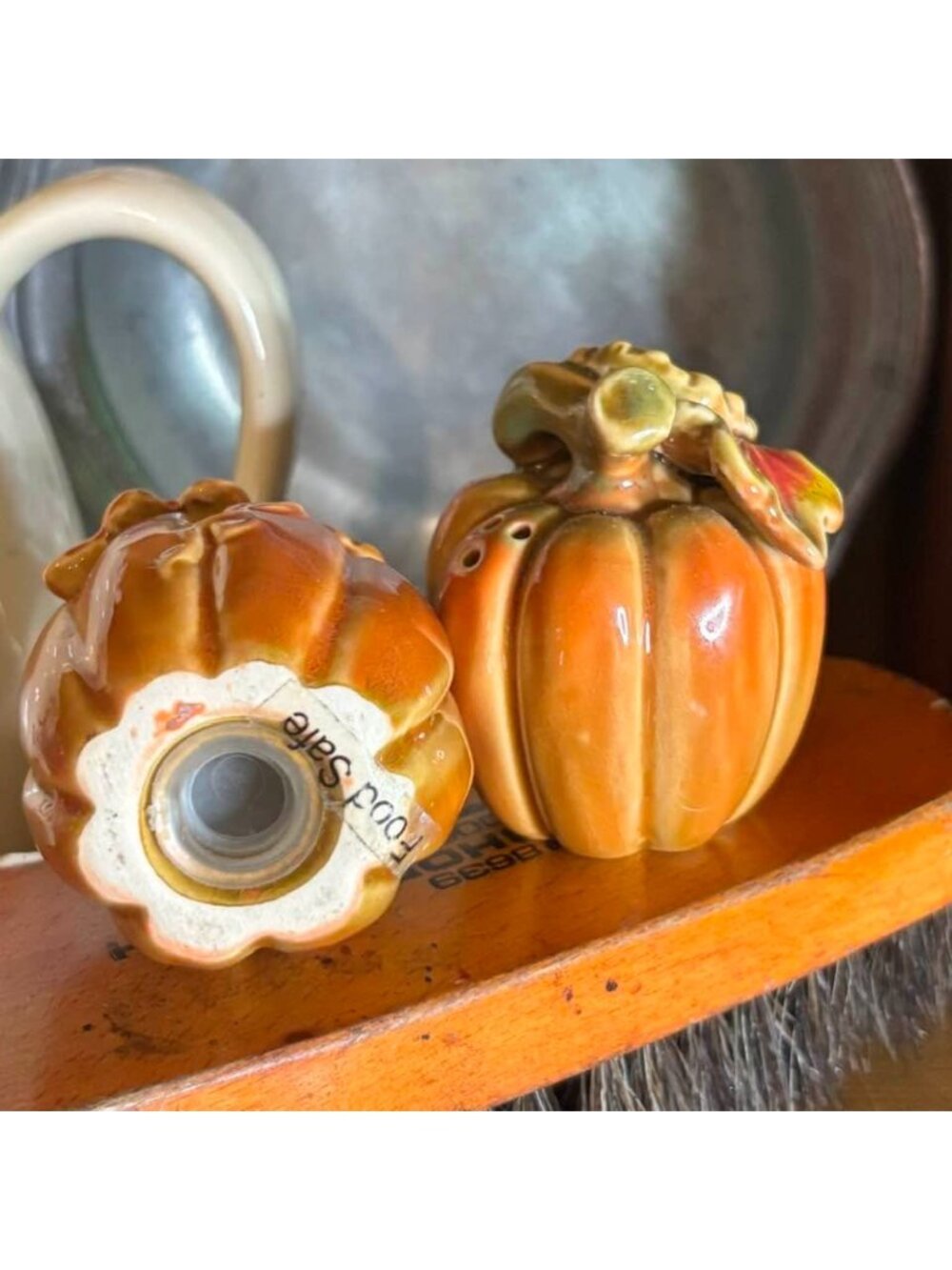 Vintage Ceramic Pumpkin Salt & Pepper Shakers | Fall Harvest Thanksgiving Decor - Picture 2 of 5